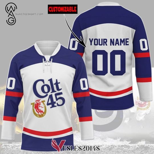 Custom Colt 45 Beer Full Print Hockey Jersey, Trending Gifts For Fans
