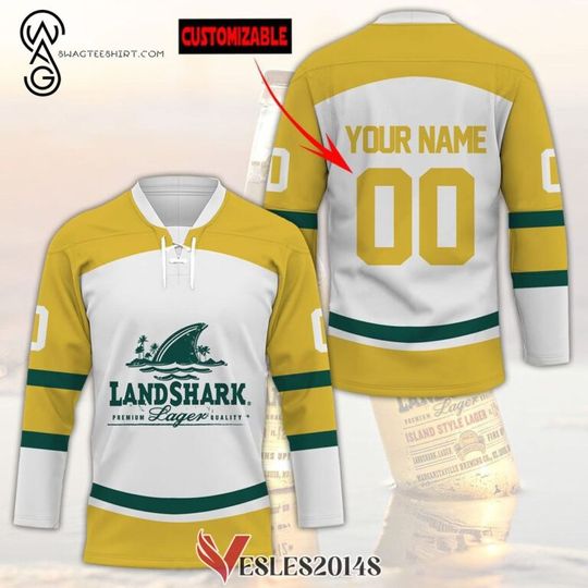 Custom Landshark Lager Beer Full Print Hockey Jersey, Trending Gifts For Fans