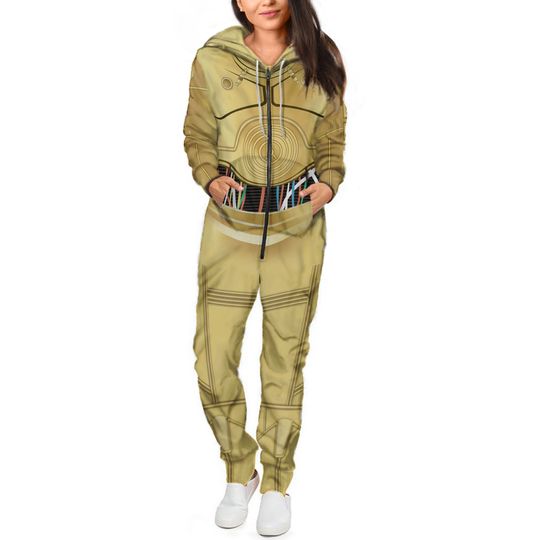 Disney C3-PO Cosplay Costume Jumpsuit, Star Wars C3PO Jumpsuit, Tracksuit 3D All Over Printed Suit, Starwars Halloween Group Matching Outfit
