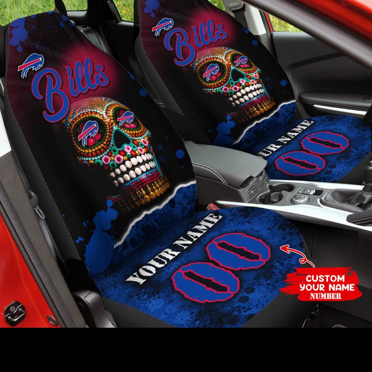 Custom Name football Buffalo Bills Skull Car Seat Covers