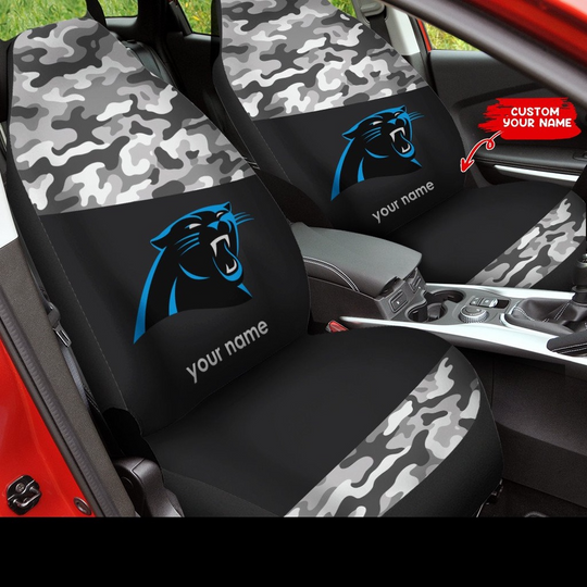 Custom Name football Carolina Panthers Camo Car Seat Covers