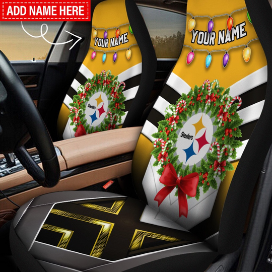 Custom Name football Pittsburgh Steeler Christmas Car Seat Covers