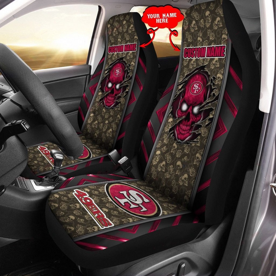 Custom Name football San Francisco 49ers Skull Camo Car Seat Covers