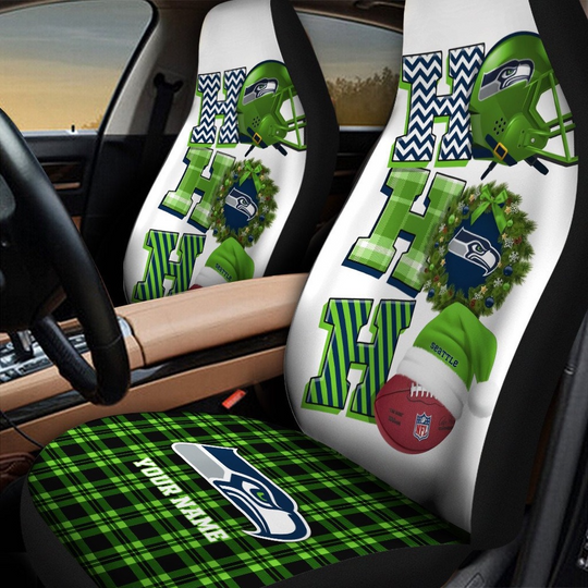 Custom Name football Seattle Seahawks Christmas Car Seat Covers