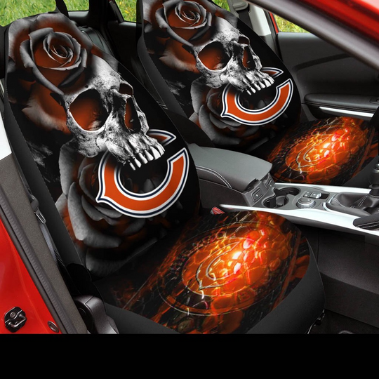 Discover football Chicago Bears Skull Rose Car Seat Covers