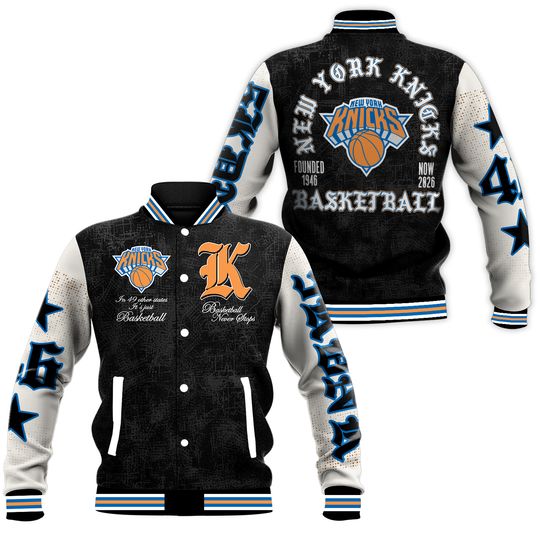 New York Knicks NBA Team Logo Sport Pattern Style Varsity Jacket, Baseball Jacket