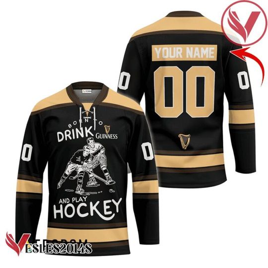 Personalized Born To Drink Guinness Beer and Play Hockey Jersey