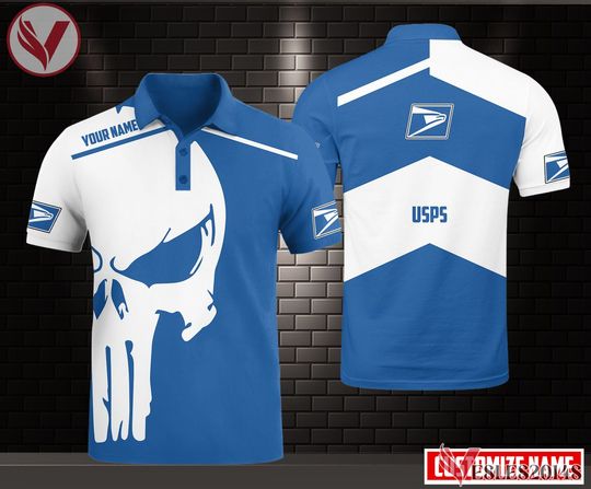 Custom Name Skull Postal Service Polo Shirt - Postal Service Mail Carrier