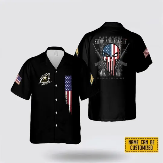 Discover Custom Name Rank US Army Second Amendment Come And Take It Hawaiian Shirt