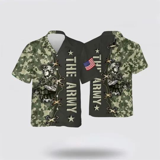 Discover The Army Military Us Army Icons Pattern Hawaiian Shirt, Gift For Military