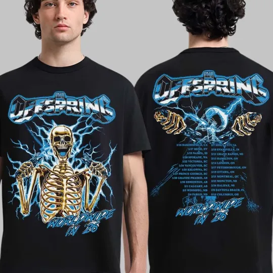 Discover The Offspring Supercharged Worldwide 2026 Tour Spark Plug Skeleton Merch T-shirt