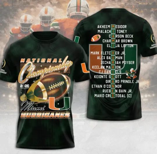 Discover Miamii Hurrican1e Football 3D T-Shirt Fullsize Xs-5Xl