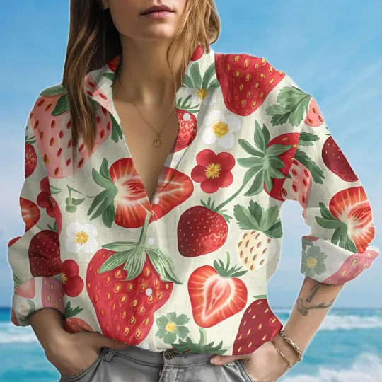 Discover Strawberry Blouse Shirt, Cute Fruit Shirt For Women Shirts