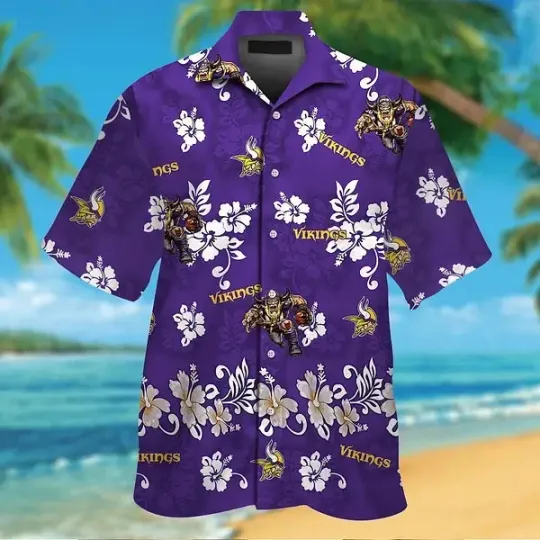 Minnesota Vikings Short Sleeve Button Up Tropical Hawaiian Shirt