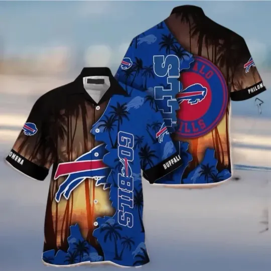 Discover Buffalo Bills Logo And Sunset Palms Hawaiian Shirt