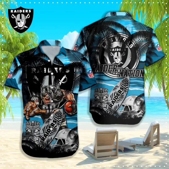Discover Las Vegas Raiders Tiki Surf Storm Hawaiian Shirt