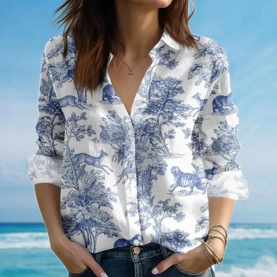 Discover Toile De Jouy Animal Blouse Shirt for Women