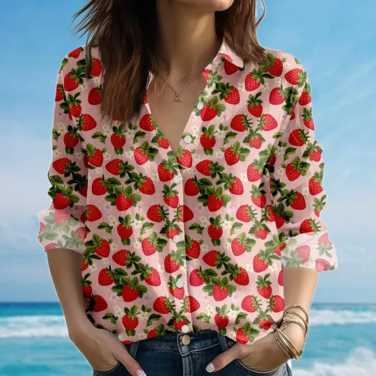 Discover Kawaii Strawberry Blouse Shirt, Fruit Blouse Shirt for Women