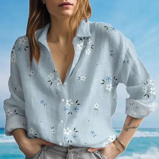 Discover Floral Blouse Shirt, Minimalist Women Shirt