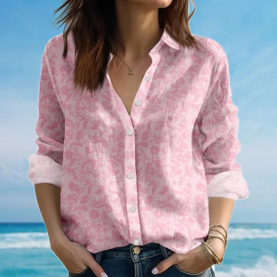 Discover Toile Blouse Shirt, Vintage Floral Blouse Shirt for Women