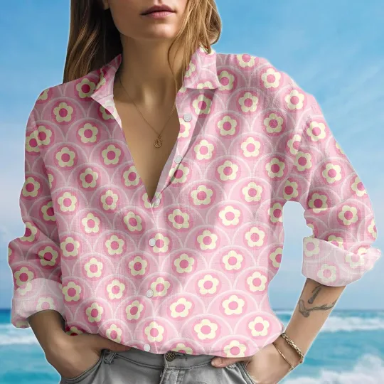 Discover Retro Floral Blouse Shirt, Vintage Daisy Women Shirts