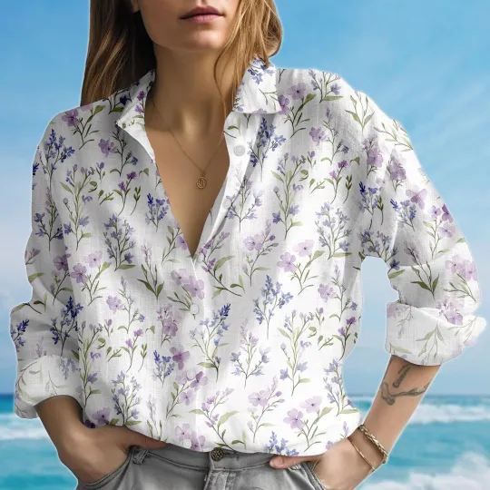 Discover Floral Blouse Shirt, Botanical Women Shirts
