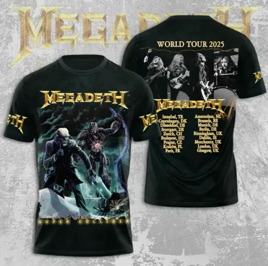 Discover Megadeth World Tour 2025 Unisex Short Tee AOP 3D Shirt