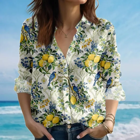 Discover Bird Lemon Floral Blouse Shirt for Women