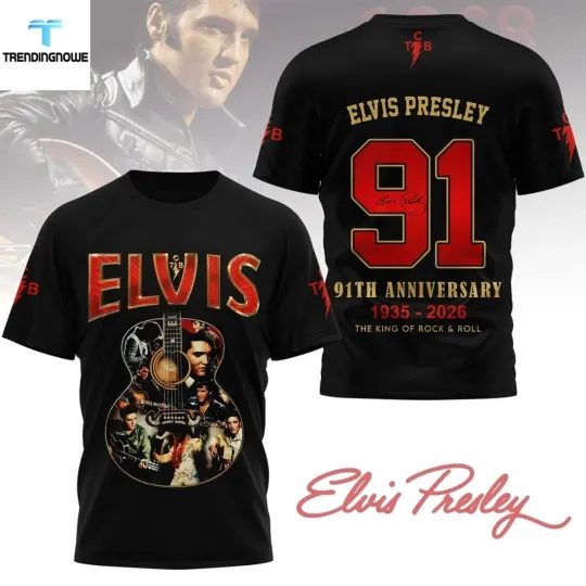 Discover Elviss Presley King Of Rock 91St Anniversary 3D Shirt 2026