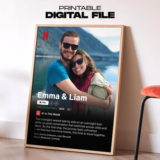 Discover Personalized Netflix Movie Poster: Romantic Couple Gift (Digital Download, 18x24 inches