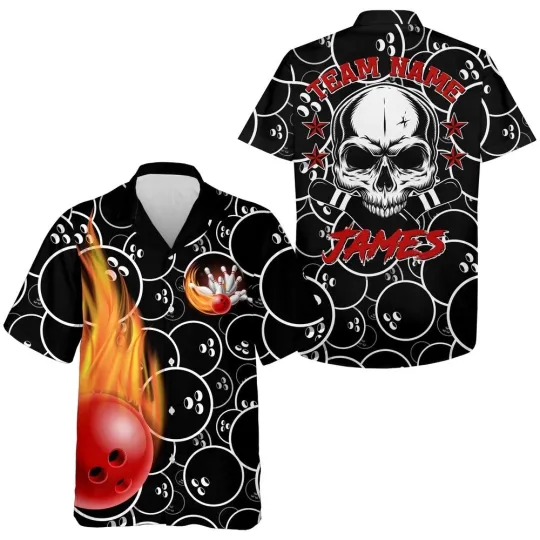 Discover Personalized Flame Custom Bowling Team Shirts Custom Team Bowling Hawaiian Shirt