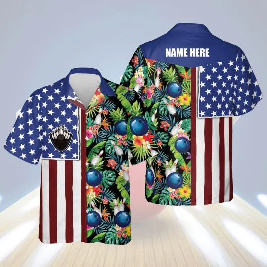 Discover Personalized bowling Hawaiian shirt for men Custom USA Texas Flag Hawaiian Bowli
