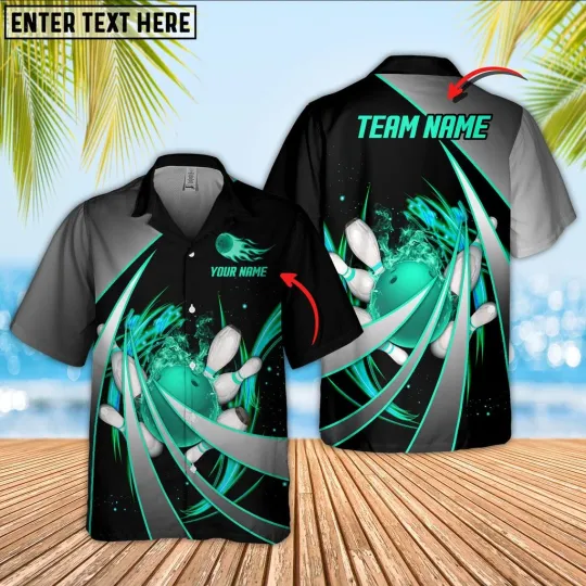 Discover Flame Bowling And Pins Tornado Pattern Multicolor Option Customized Name Hawaiia