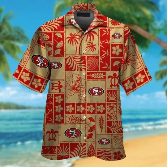 Discover San Francisco 49ers Short Sleeve Button Up Tropical Hawaiian Shirt #1
