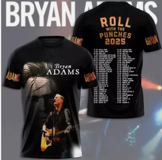 Discover Bryan Adams 2025 Tour Roll With The Punches 3D T-Shirt full size