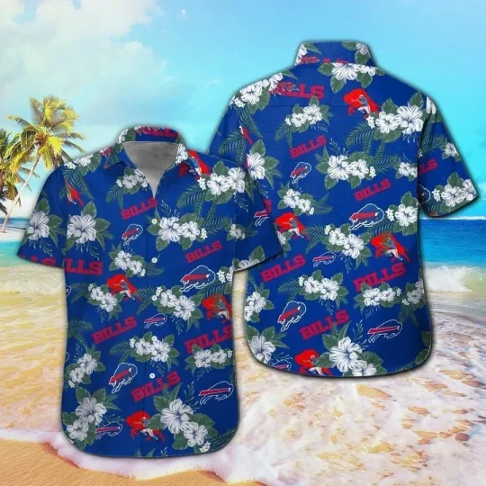 Discover Buffalo Bills  Tropical Short Sleeve Button Up Hawaiian Shirt