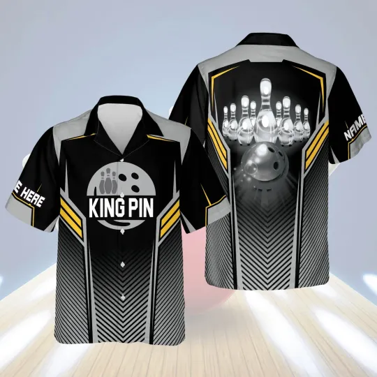 Discover King Pins Button Down Hawaiian Shirt bowling Hawaiian Shirt for Men Bowling tea