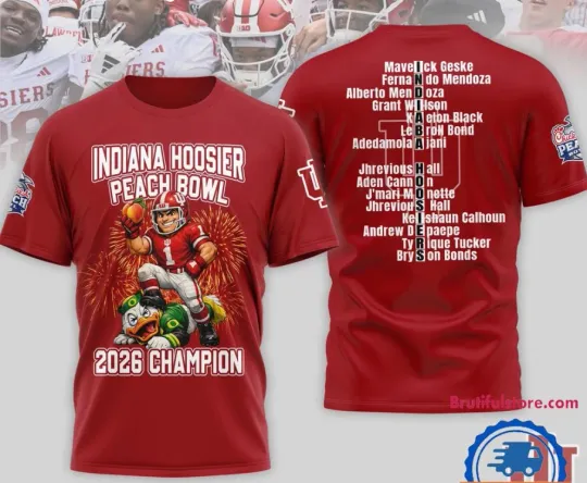 Discover Idianaa Hoosi-Er 2026 Peach Bowl Champion 3D T-Shirt