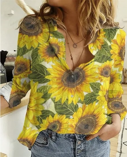 Discover Sunflower Floral Blouse Shirt for Women