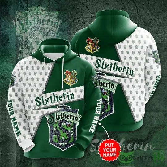 Personalized Harry Potter Slytherin House Green White 3D Hoodie