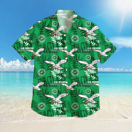 Discover Men's Philadelphia Team Eagle Hawaiian Shirt, Throwback Logo, White/green