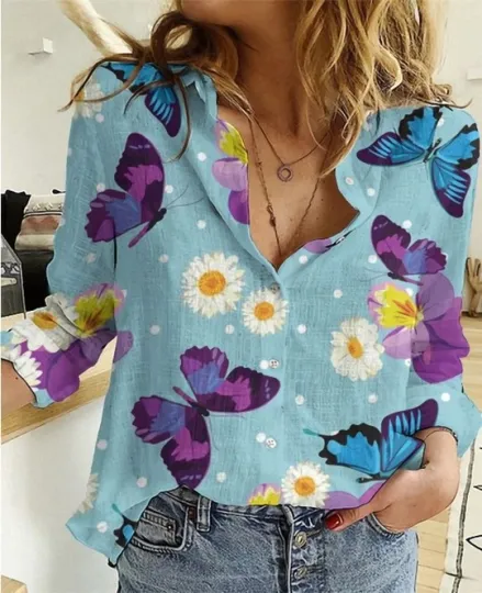 Discover Sunflower Butterfly Peace Shirt, Hippie Floral Blouse Shirt for Women