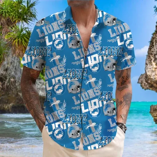 Discover Detroit Team Lion Hawaiian Shirt, Retro Throwback Logo, 2025 Preseason