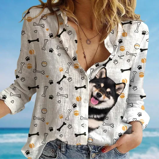 Discover Shiba Inu Blouse Shirt, Cute Dog Women Shirt, Pet Lovers Shirts