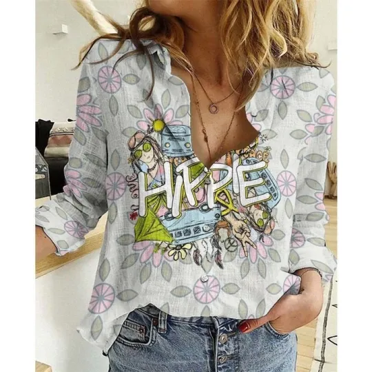 Discover Vintage 70s Hippie Blouse Shirt, Peace & Love Blouse Shirt for Women