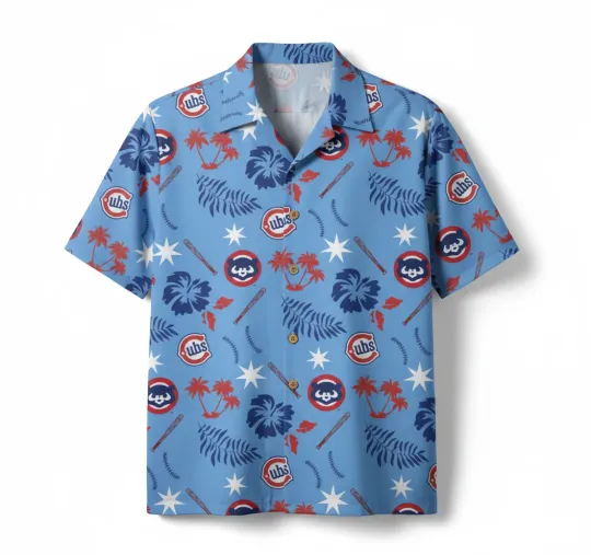 Discover chicago team cub hawaiian shirt, alternative team logo, blue hawaiian shirt