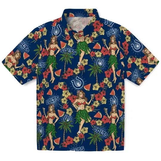 Discover Indianapolis team Colt Hawaiian Shirt, hula girl fancing, vacation shirt