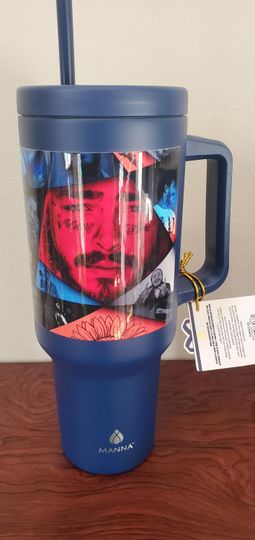 Discover New Custom Designed Post Malone Portrait Collage Tumbler 40 oz Navy Blue straw