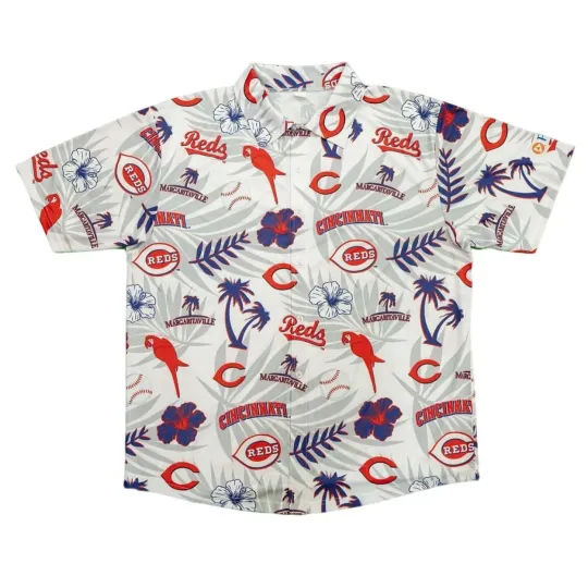 Discover Cincinnati team Red hawaiiaan shirt, 2025 SGA, tropical parrot shirt