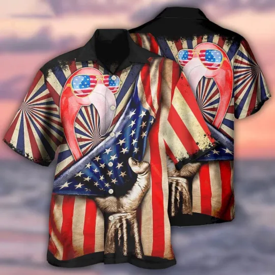 Discover Flamingo Independence Day Hawaiian Shirt, 4th Of July Hawaiian Shirt